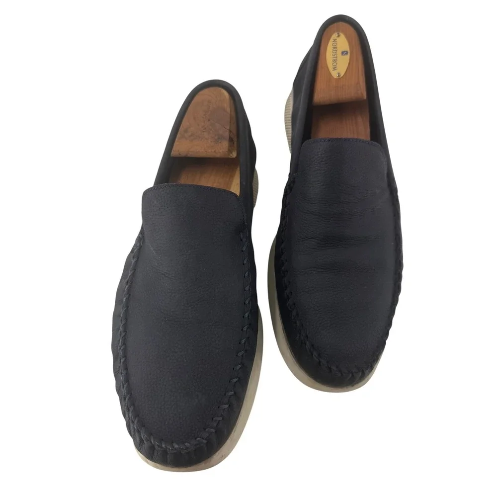 Hoddi MDV001 Mens Navy Pebbled Leather Slip On Driving Loafers Shoes Size 10